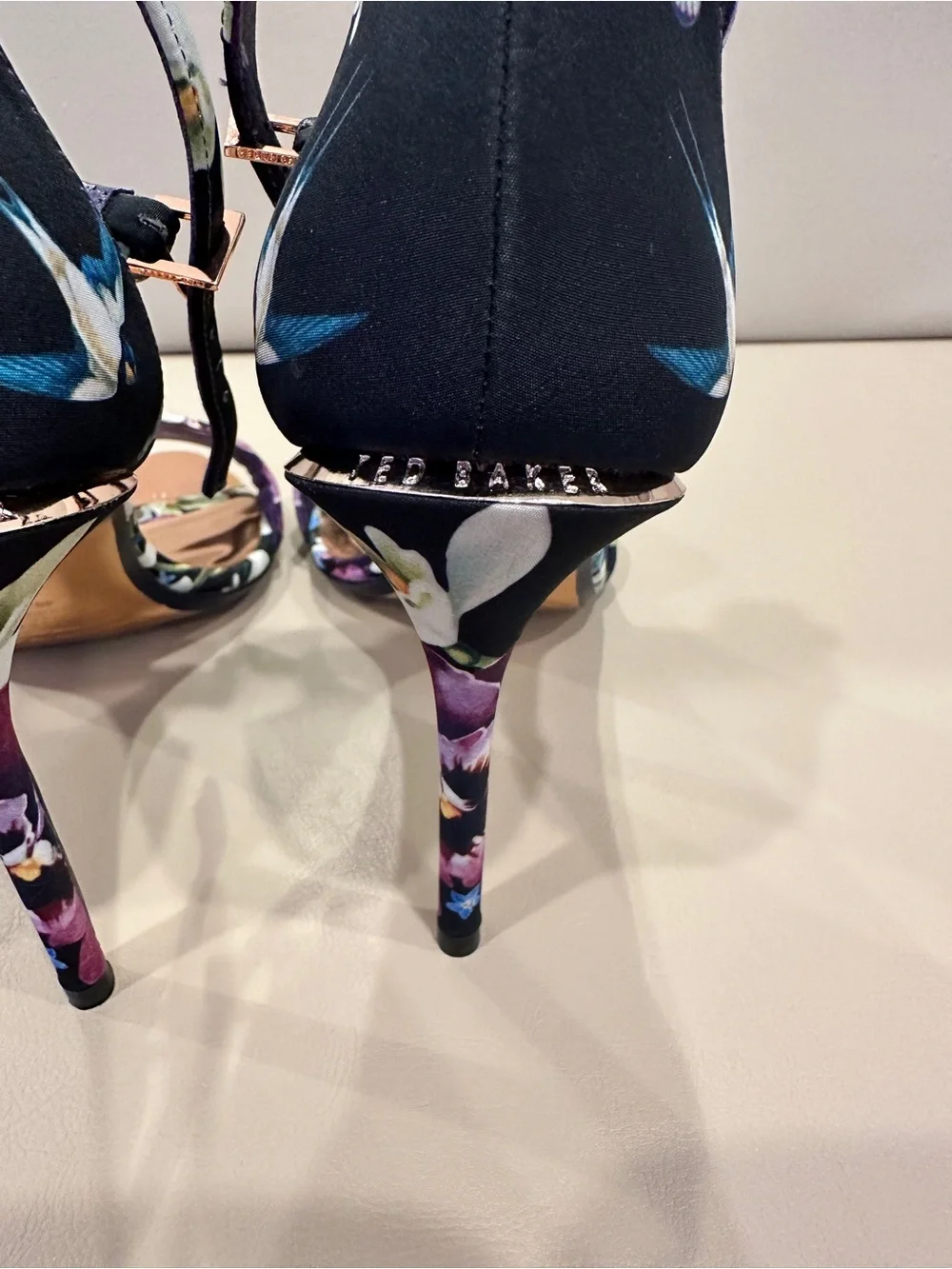 Ted Baker London Purple Floral Ankle-Strap Stiletto Heels - Picture 5 of 10